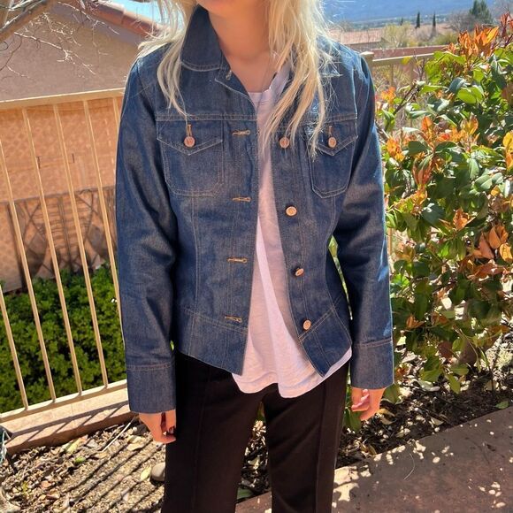 Vintage 90s Y2K Guess USA Rigid Denim Jean Trucker Jacket Cottagecore West M - Picture 5 of 12